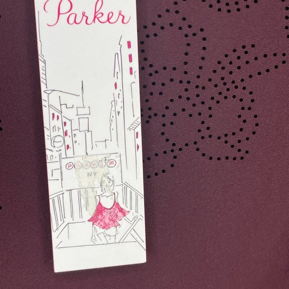 PARKER Orlando Laser Cut Bell Ruffle long Sleeve Dress Raisin Sheath Red 0 New - Picture 12 of 14